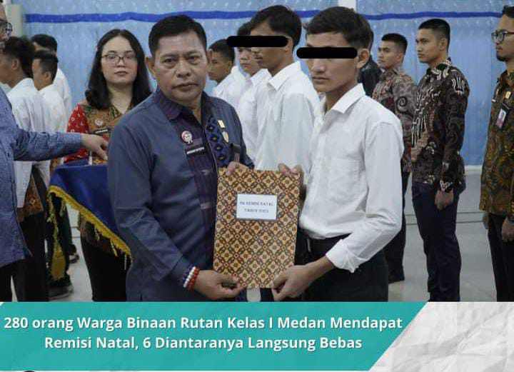 280 orang Warga Binaan Rutan Kelas I Medan Mendapat Remisi Natal, 6 Diantaranya Langsung Bebas